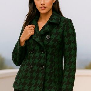 Forever 21 Green and Black Houndstooth Pea Coat